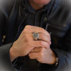 Chevalière homme rose des vents argent 5