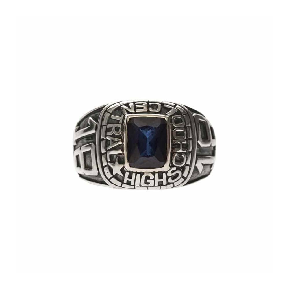 Signet ring man university blue stone sapphire silver 1