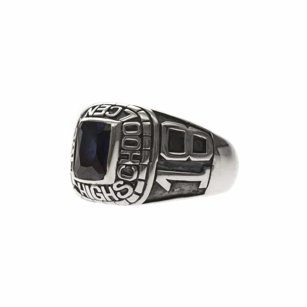 Signet ring man university blue stone sapphire silver 3