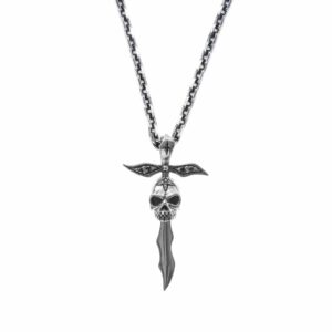 Collier argent dague tête de mort 3
