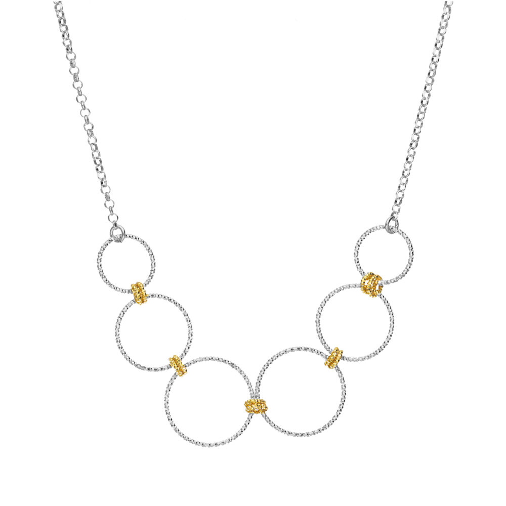 Two-tone golden silver necklace cascade of rings 1