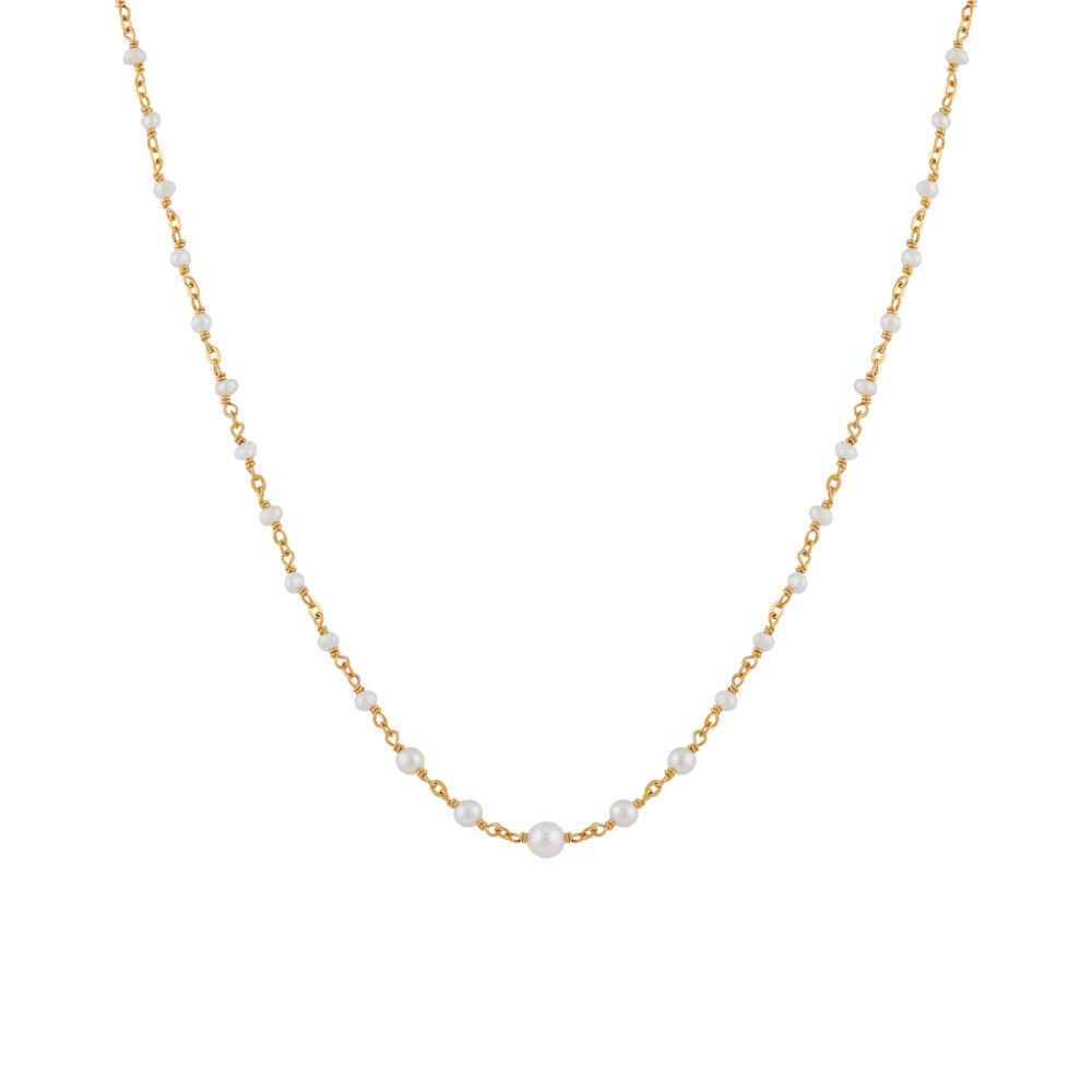 Collier argent doré cascade de perle naturelle blanche