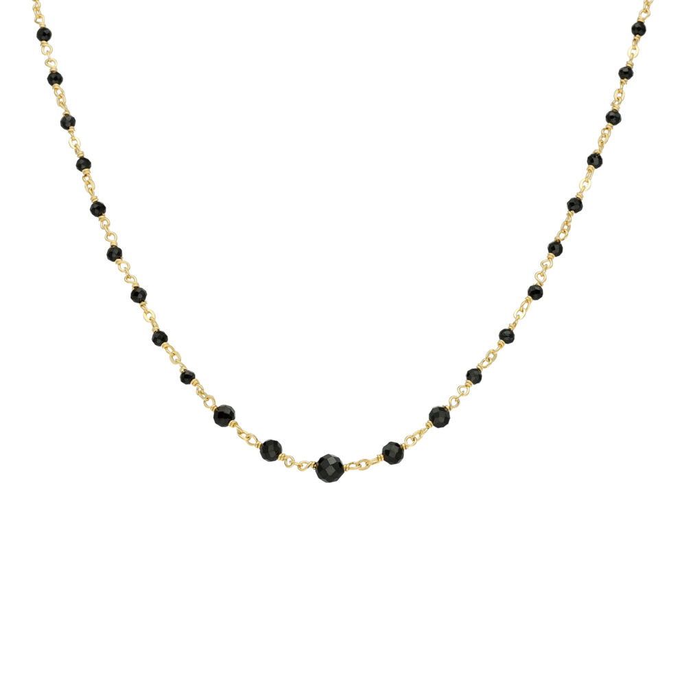 Collier argent doré cascade pierre spinelle noire 1