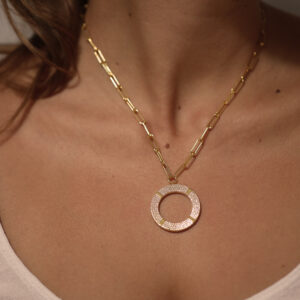 Collier argent rhodié cercle moderne sertie de zirconium blanc 6