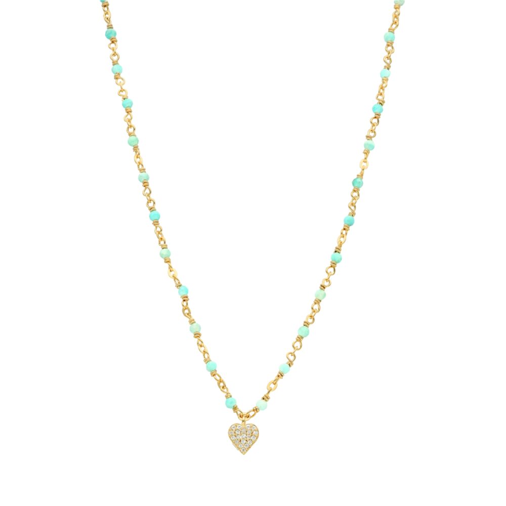 Golden silver heart necklace set with white amazonite stones 1