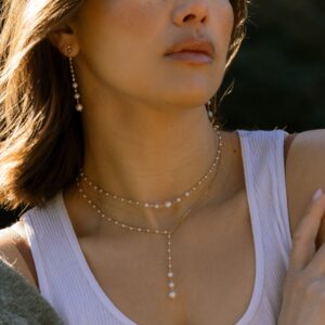 Collier argent doré cravate cascade de perle naturelle blanche 4