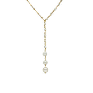 Collier argent doré cravate cascade de perle naturelle blanche 3