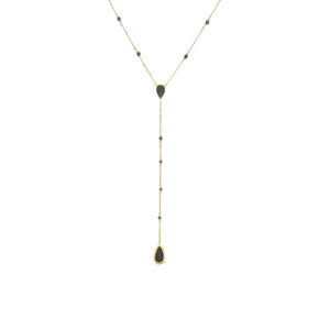 collier-argent-dore-cravate-pierres-spinelle-noire Collier argent doré cravate pierres spinelle noire 3