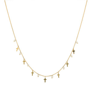 COD047-CDORE-RAINBOW Collier argent doré croix et perles naturelles blanches 3