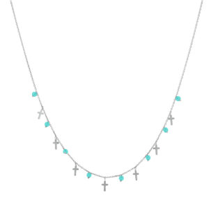 Collier argent rhodié croix et pierres naturelles amazonite 3