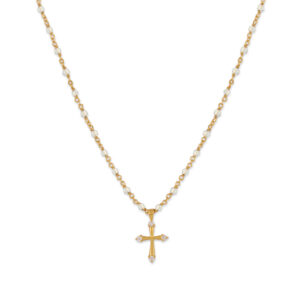 collier-argent-dore-croix-et-pierres-naturelles-blanche Collier argent doré croix et pierres naturelles blanche 3