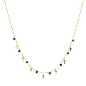 Collier argent doré croix et pierres naturelles lapis 3