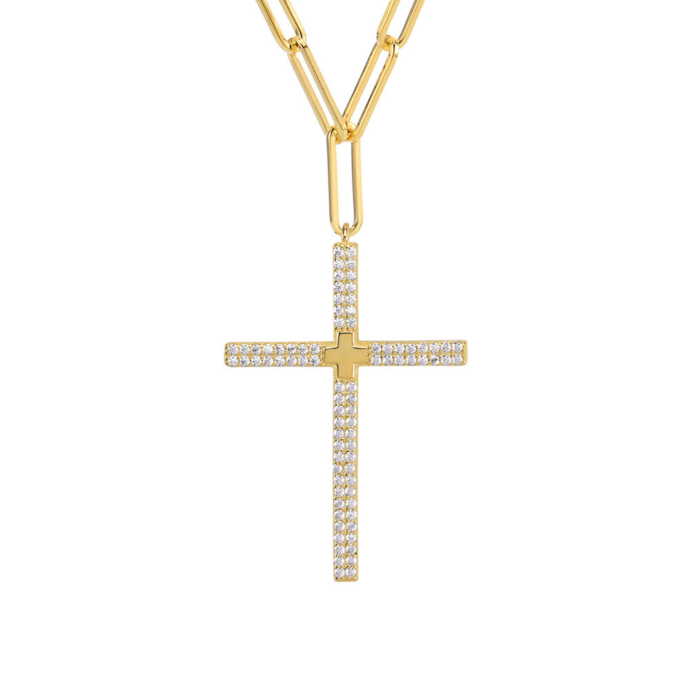 Collier argent doré croix sertie de zirconiums blanc 3