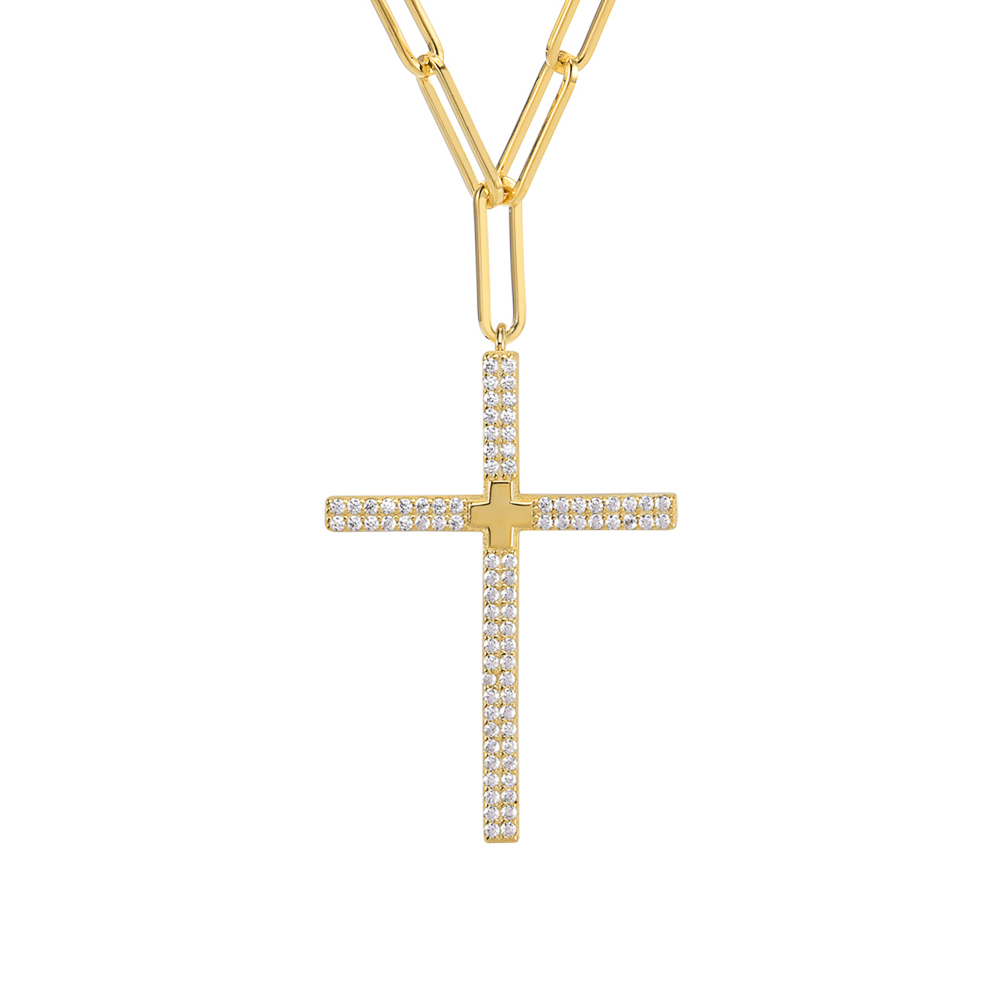 Collier argent doré croix sertie de zirconiums blanc 2