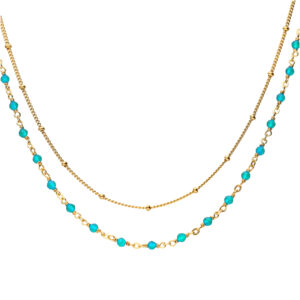 Collier argent doré double chaine et pierres naturelles turquoise 3