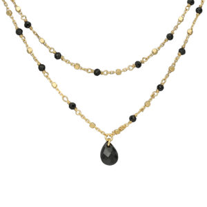 Collier argent doré double chaine goutte pierres naturelles spinelle noir 4