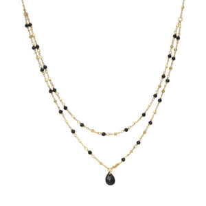 Collier argent doré double chaine goutte pierres naturelles spinelle noir 3