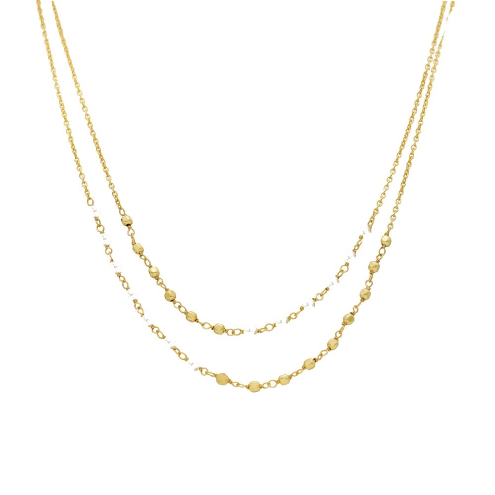 Golden silver necklace with double chains and white natural pearls 1
