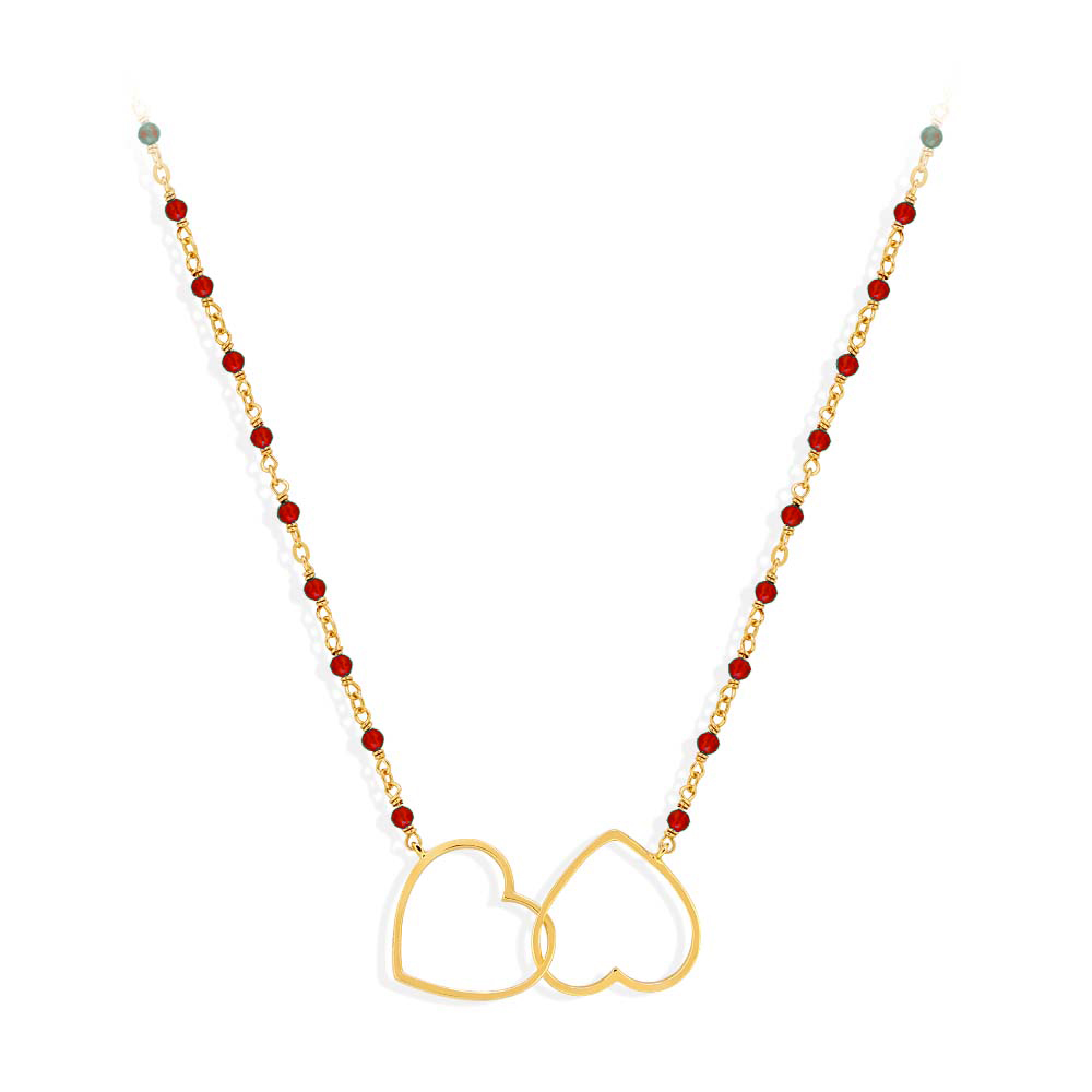 Double heart and red golden silver necklace 1