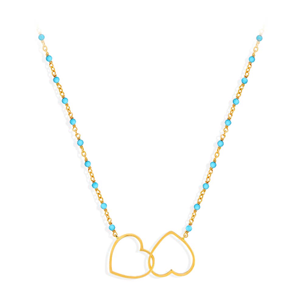 Double heart gold plated silver necklace and turquoise stone 1