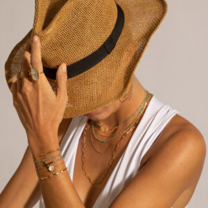 Collier argent doré triple rang petite perles turquoise 4