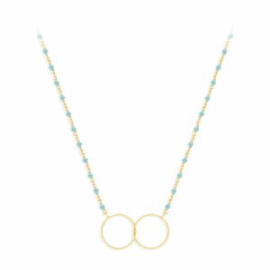 Collier argent doré double rond et pierre turquoise 3
