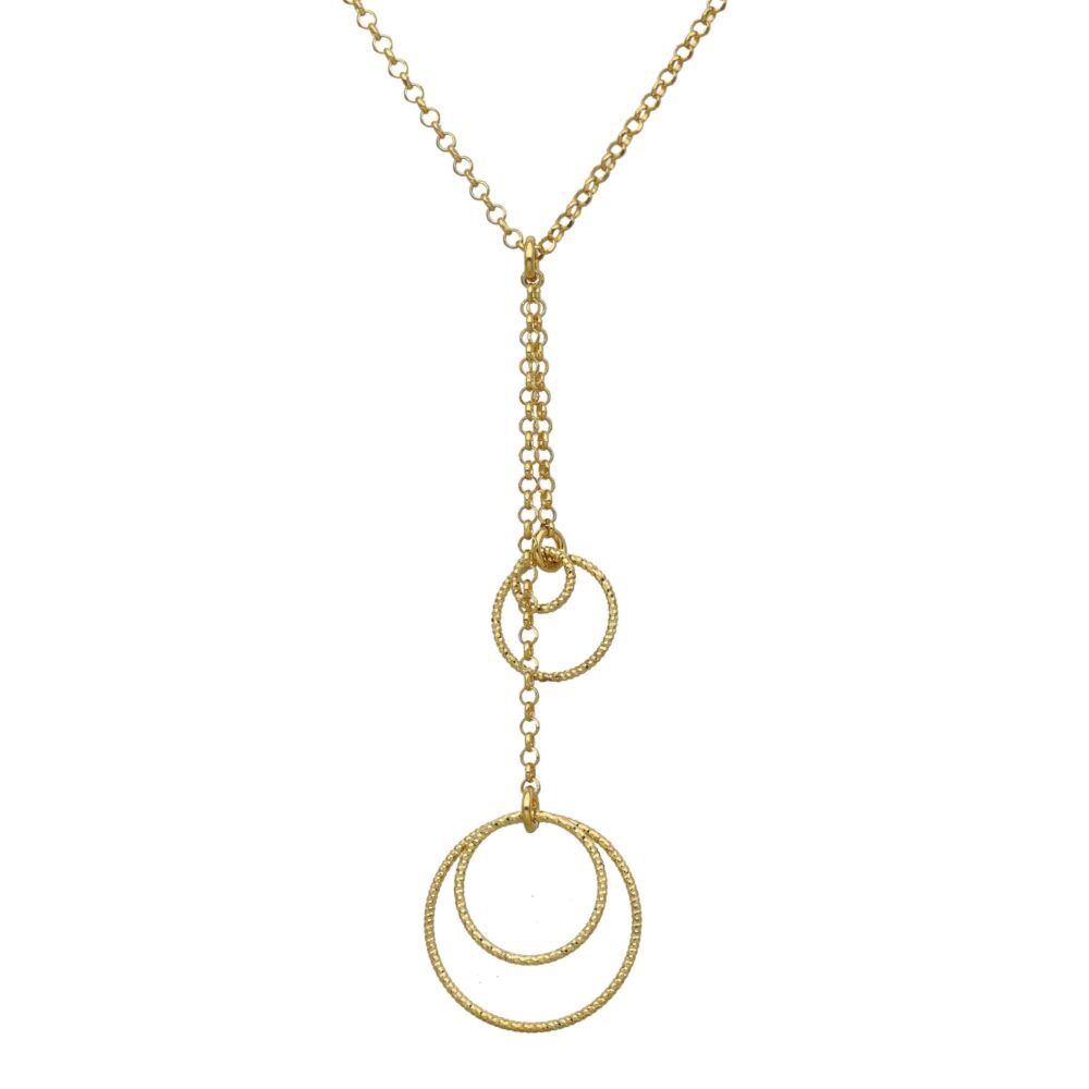 Collier argent doré doubles chaînes cercles diamantés 1