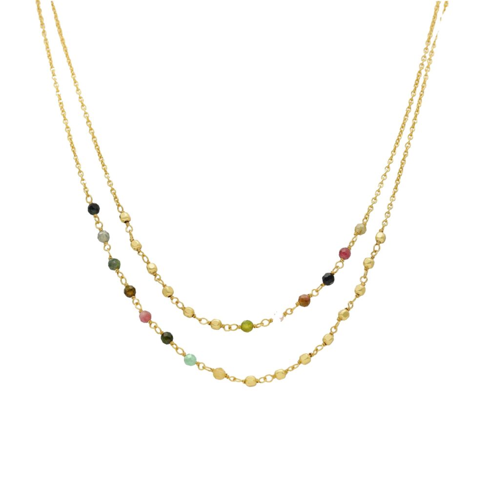 Gold-plated silver necklace with double multi-tourmaline stone chains 1