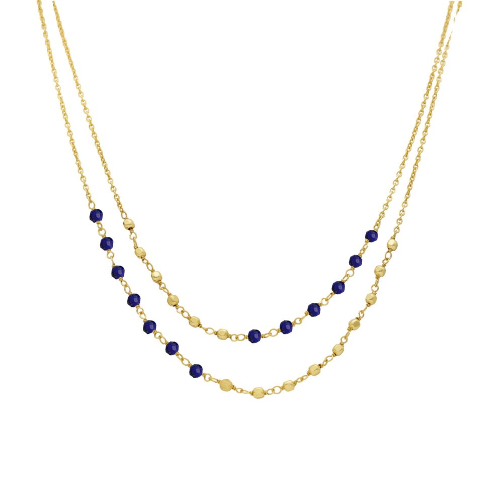 Golden silver necklace double chains natural stones Lapis Lazuli 1