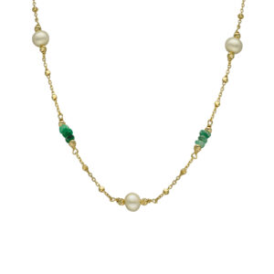 collier-argent-dore-emeraude-et-perle-naturelle-blanche Collier argent doré pierres précieuses émeraude véritable et perle naturelle blanche 3