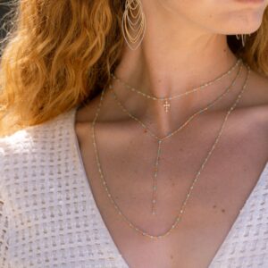 Collier cravate argent doré perles naturelles amazonite 4