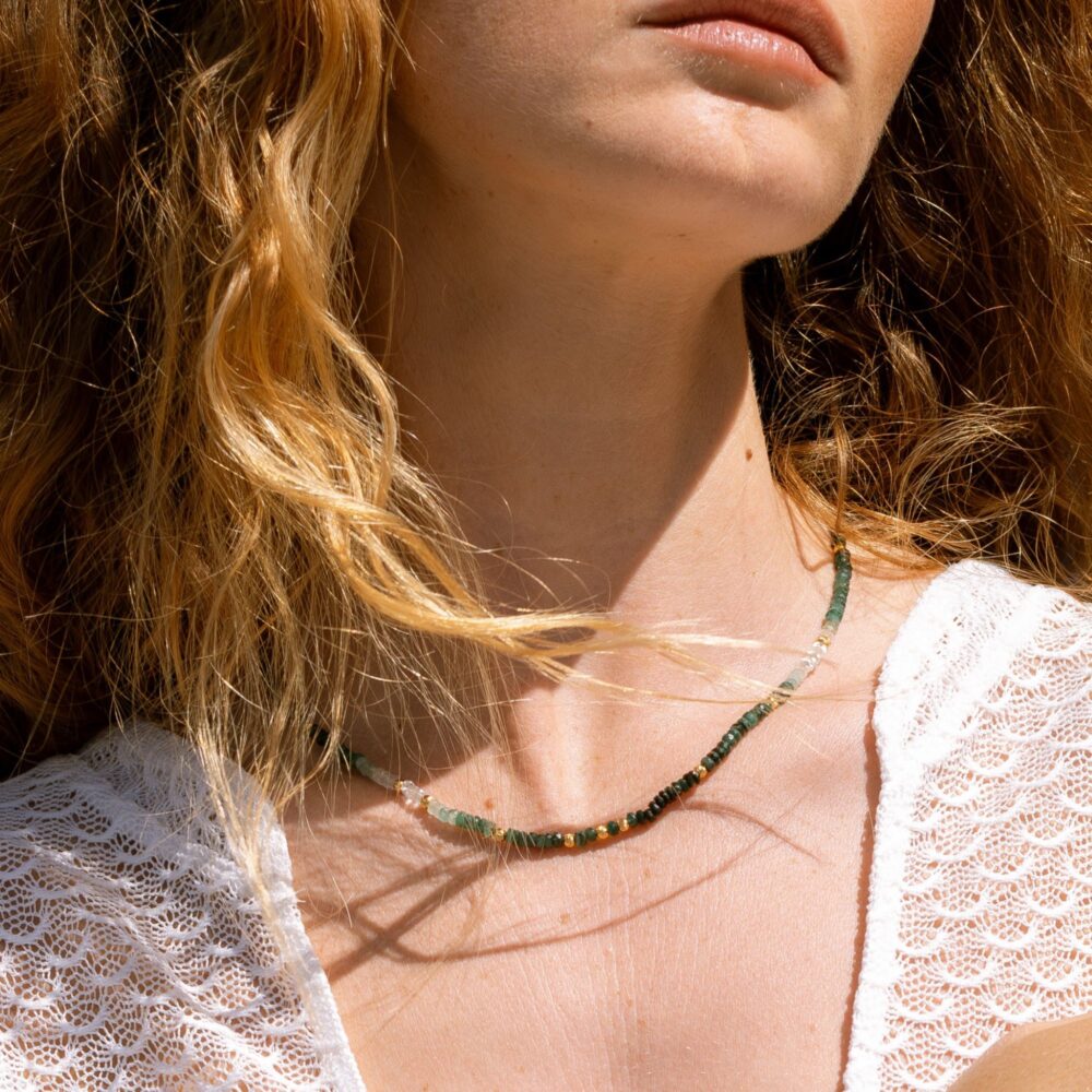Collier argent doré et pierres précieuses émeraude 3