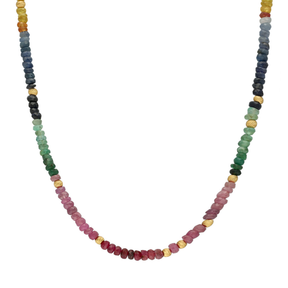 Collier argent doré et pierres précieuses saphir rubis émeraude