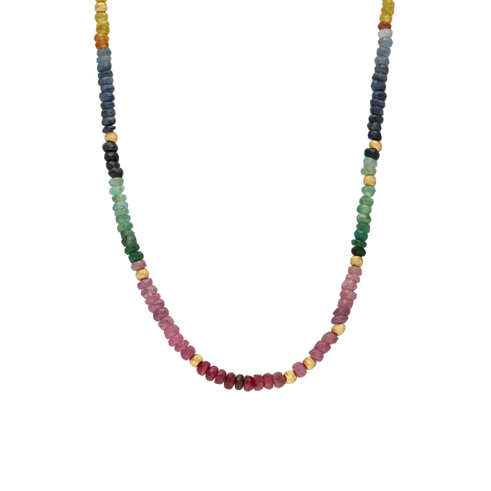 Collier argent doré et pierres précieuses saphir rubis émeraude