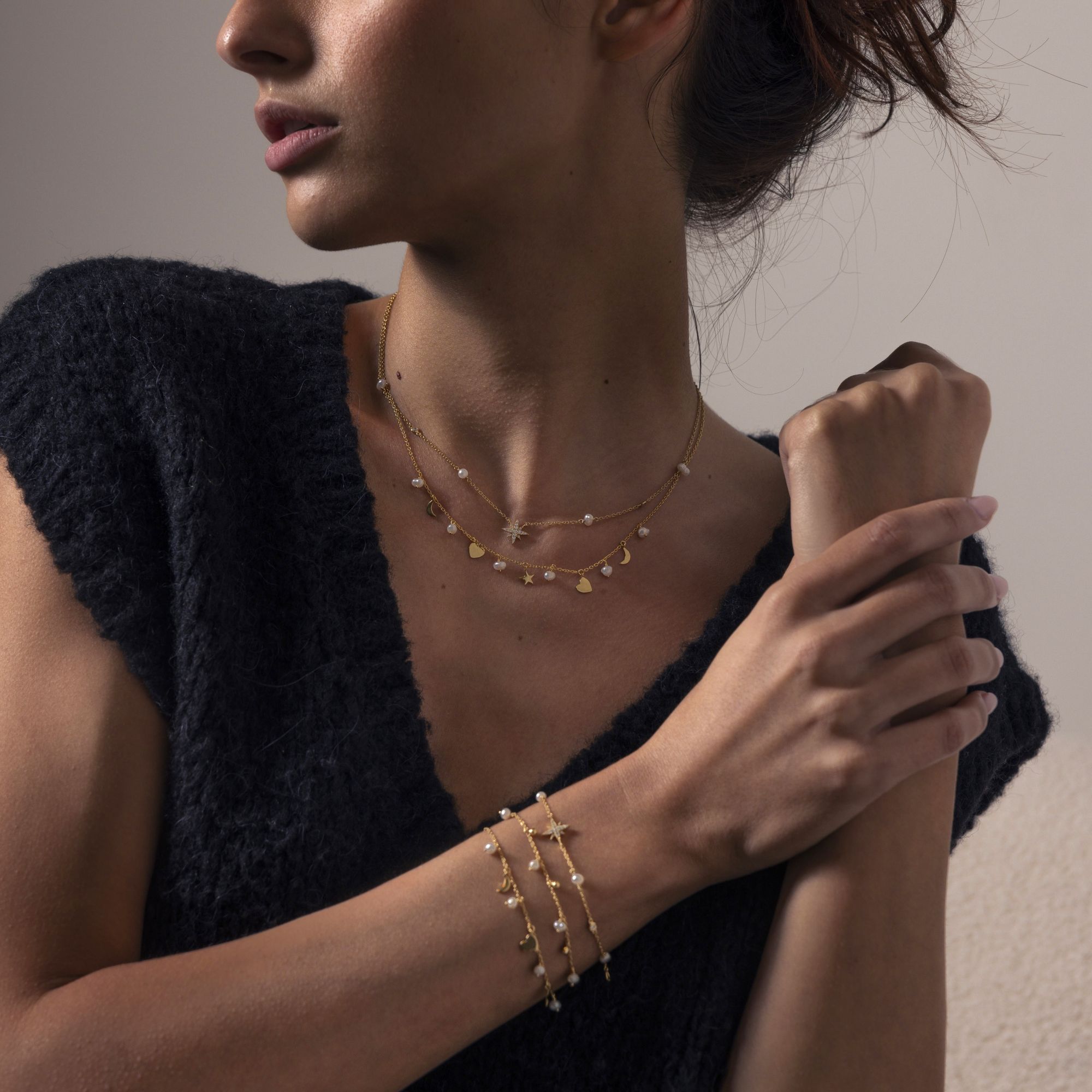 collier-argent-dore-etoile-coeur-et-perles-naturelles-blanches Collier argent doré étoile cœur et perles naturelles blanches 2