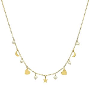 Collier argent doré étoile cœur et perles naturelles blanches 3