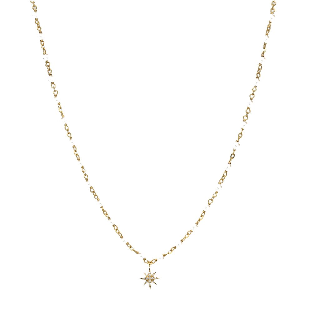 Golden silver star necklace in white zirconium and white natural pearls 1
