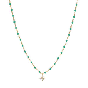 Collier argent doré étoile en zirconium blanc et perles naturelles onyx vert 3