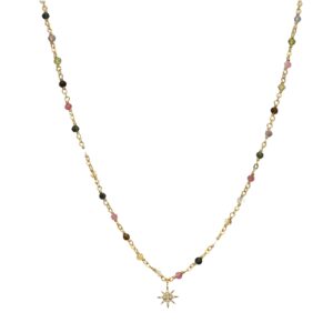 Collier argent doré étoile en zirconium blanc et pierres multi-tourmaline 3
