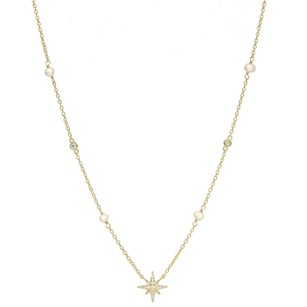 Golden silver star necklace and white natural pearls 1