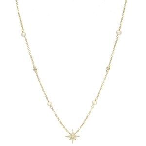 Collier argent doré étoile et perles naturelles blanches 3