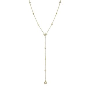 Collier argent doré étoile et perles naturelles blanches cravate 4