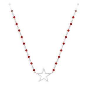 Collier argent rhodié étoile et pierre rouge 3