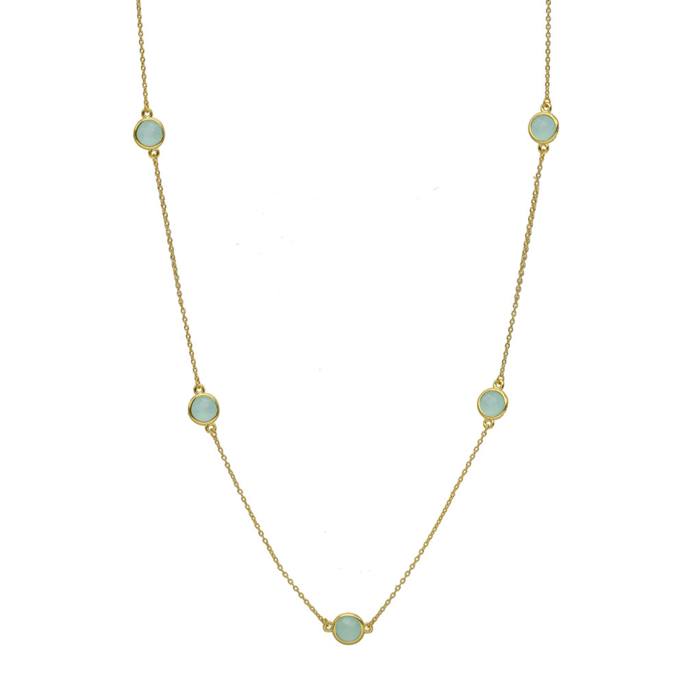 Silver gilt crystal drop necklace with green water stones 1