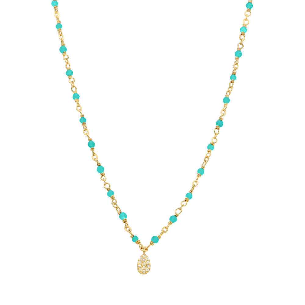Golden silver drop necklace set with white turquoise stones 1