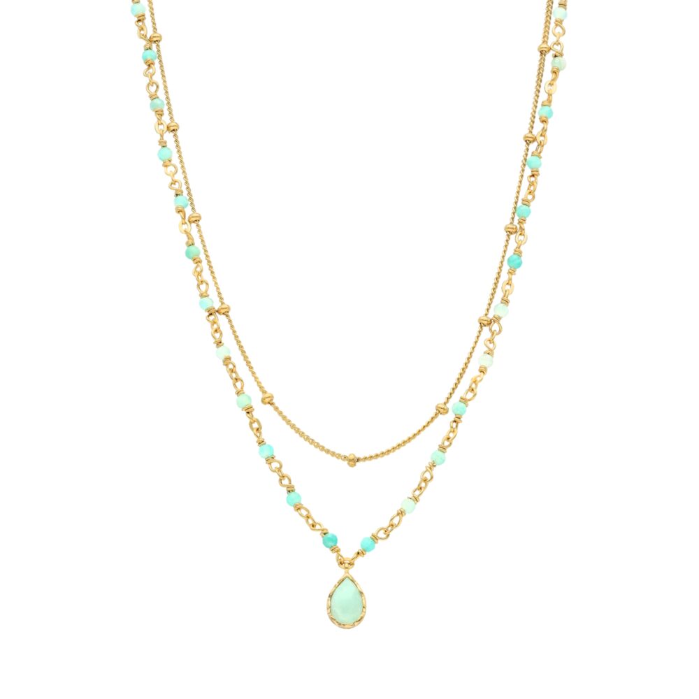 Golden silver necklace drop double chains natural stones amazonite 1