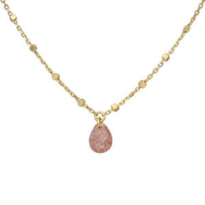 Collier argent doré goutte pierres naturelles quartz rose fraise 4