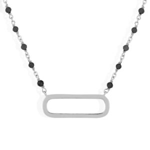 Collier argent rhodié lingot et pierres naturelles noires 4