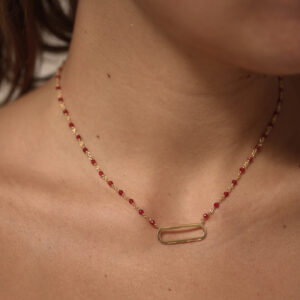 Collier argent doré lingot et pierres naturelles rouge 6