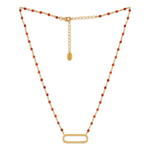 Collier argent doré lingot et pierres naturelles rouge 5